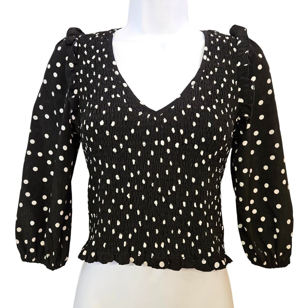 Code x Mode Black and‎ White Polka Dot Top Size XS Ruffles Long Sleeve Y2K